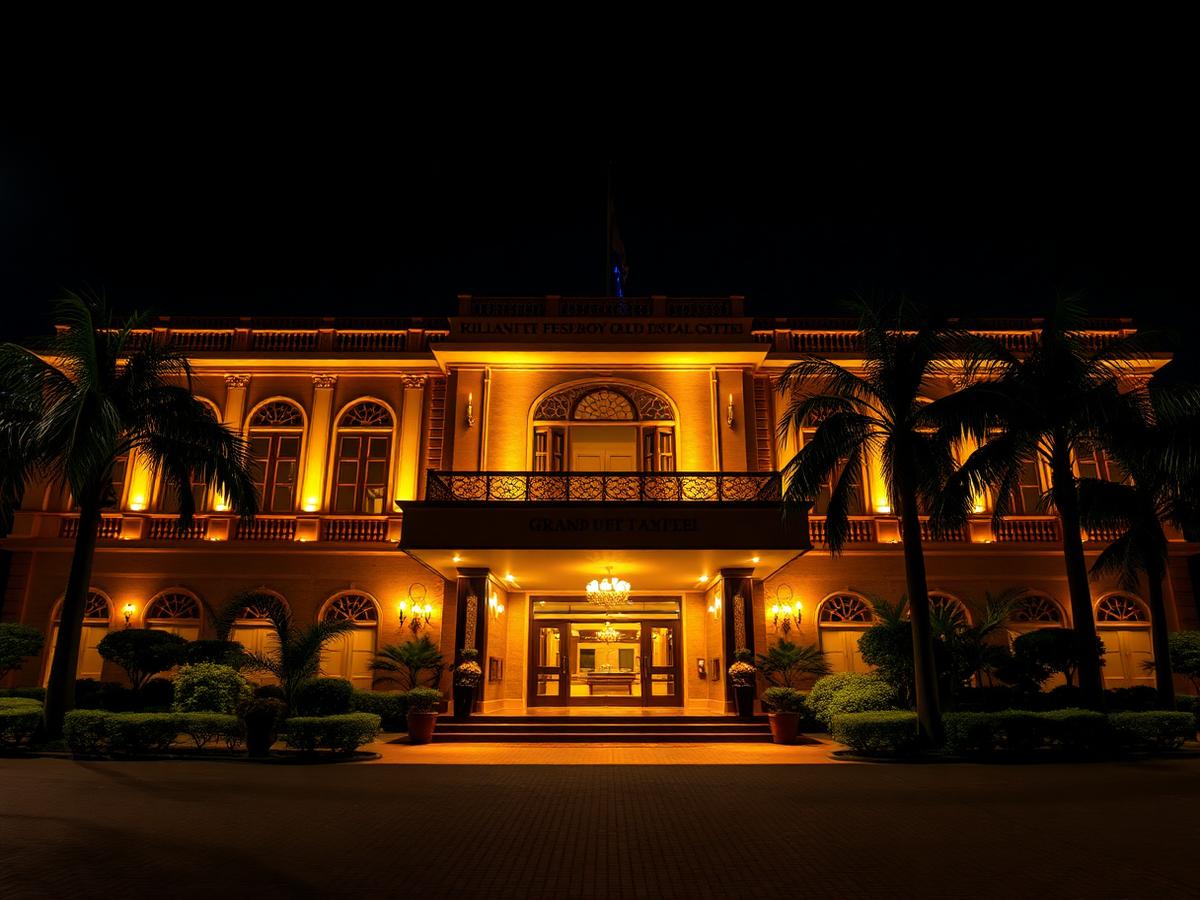 Night view of Nik Banquet Hall entrance on Mehrauli-Gurgaon Road, Sultanpur