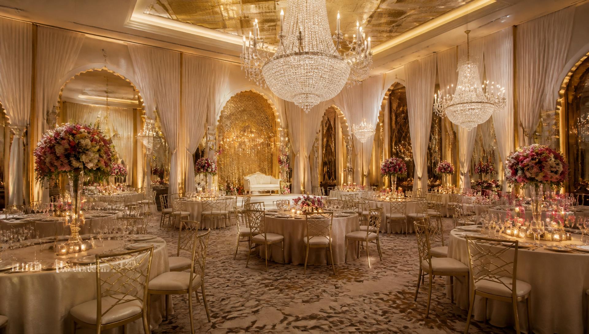 Grand wedding setup inside Nik Banquet Hall Chhatarpur Delhi